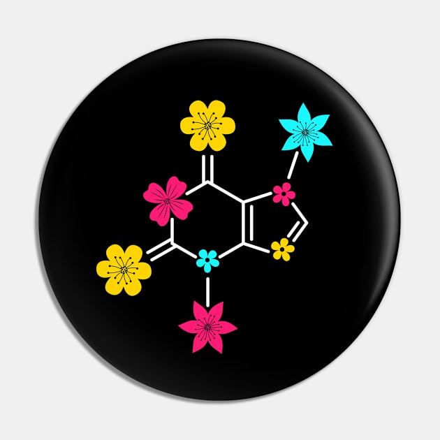 Theobromine Molecule and Flowers Romantic Chocolate Lover Pin by Teeziner