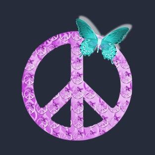 Pastel purple Peace Sign with Turquoise Butterfly T-Shirt