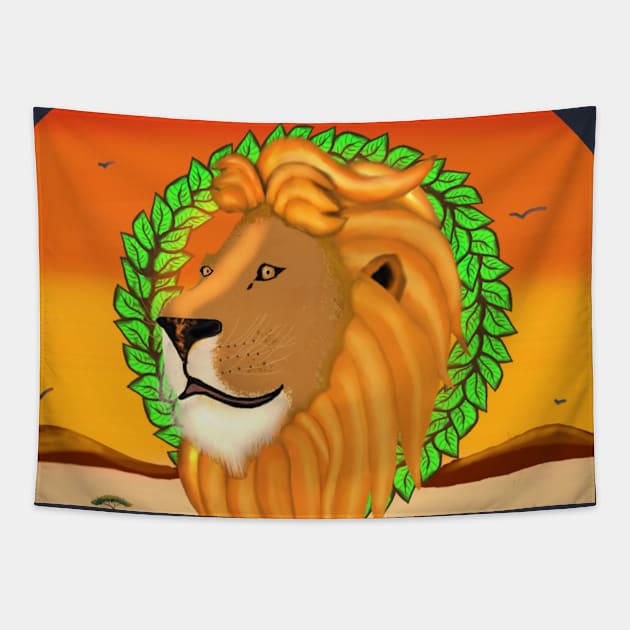 African Lion - Africa Collection Tapestry by Animalillustrator