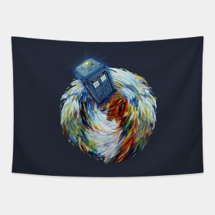 Blue Phone booth jump into time Vortex Tapestry