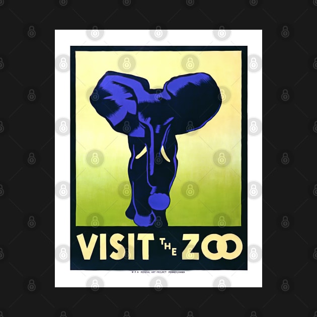 Restored Vintage WPA Blue Elephant Poster for Philadelphia Zoo by vintageposterco