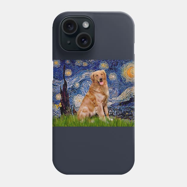 Starry Night Adapted to Include a Happy Golden Retriever Phone Case by Dogs Galore and More