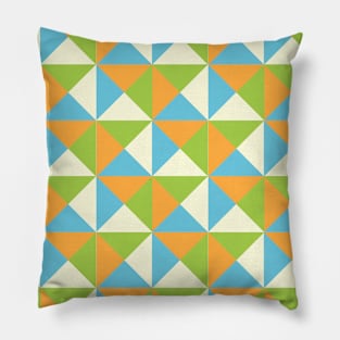 Orange Lime Blue Cream Retro Geometric Triangle Pattern Pillow