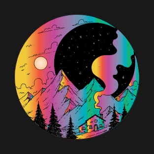 retro moon and stars mountains T-Shirt