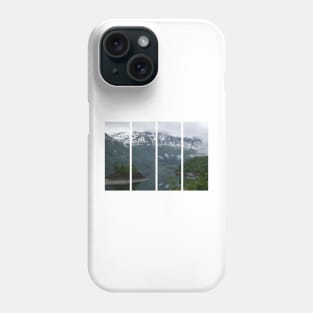 Wonderful landscapes in Norway. Vestland. Beautiful scenery of an island in the Roldalsvatnet lake. Snowed mountains and trees on rocks in background. Cloudy day Phone Case