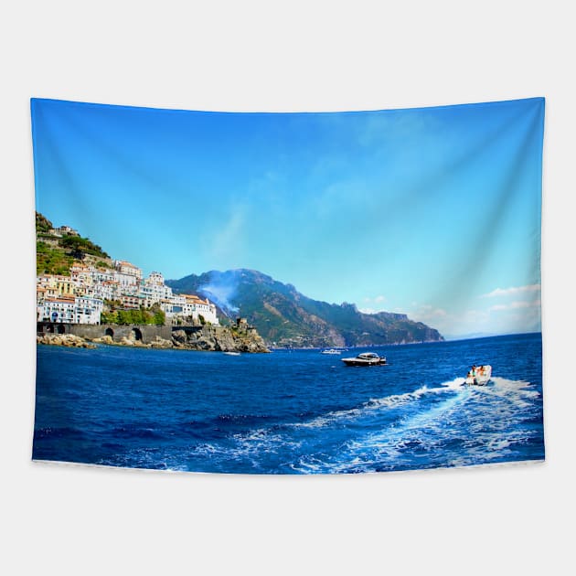 Seaside view of Amalfi Tapestry by KristinaDrozd