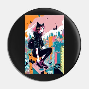 Cat lady in a black outfit - Japanese style Pin