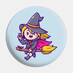 Cute Witch female Riding Magic Broom Cartoon Pin