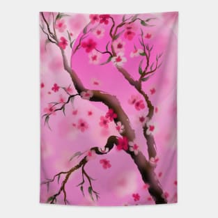 Deep pink sakura (cherry blossoms) sumi-e Tapestry