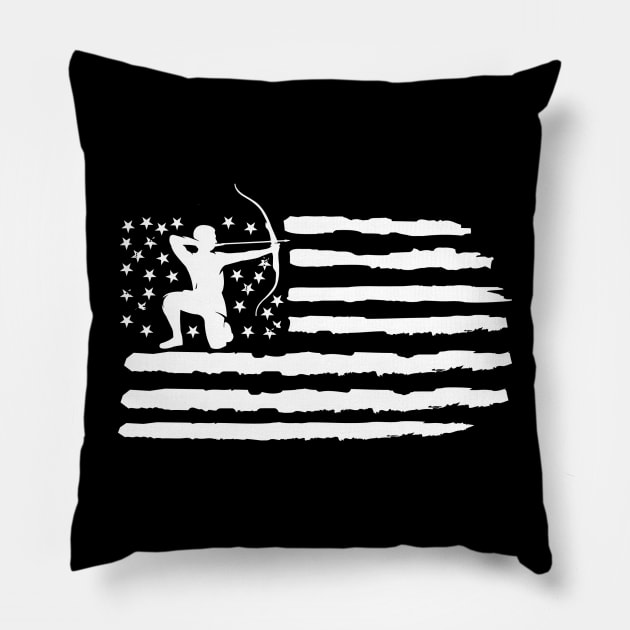 Archery flag design, bowman on usa flag Pillow by colorbyte