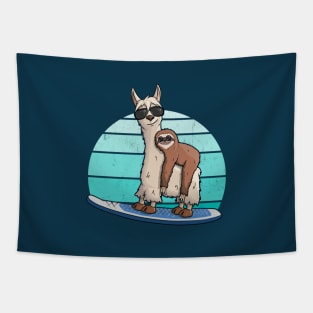 Sloth on Llama Stand Up Paddle SUP Tapestry