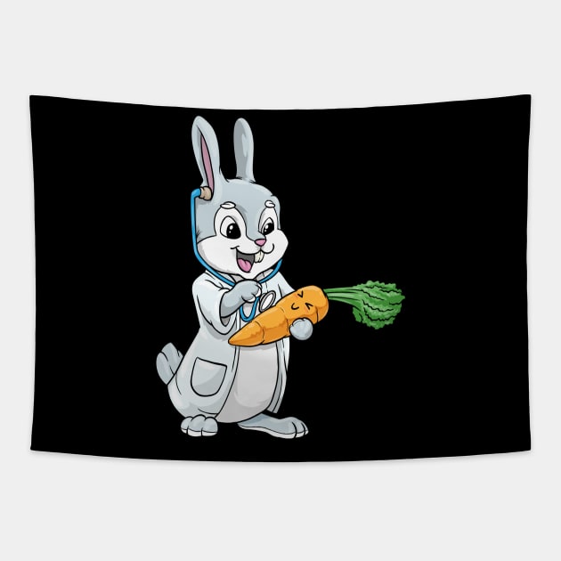 Rabbit as doctor with stethoscope and carrot Tapestry by Markus Schnabel