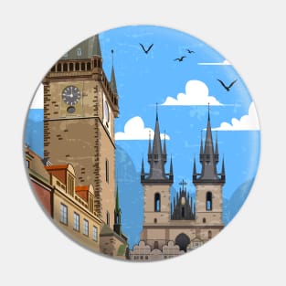 Prague, Czech.Retro travel poster Pin