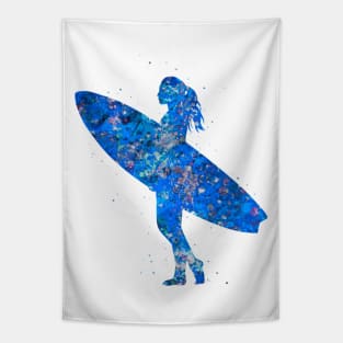 Surfer girl blue art Tapestry