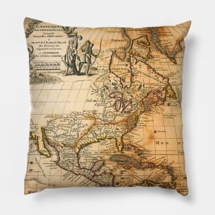 Antique Map of North America with Greenland by Pieter van der Aa Pillow