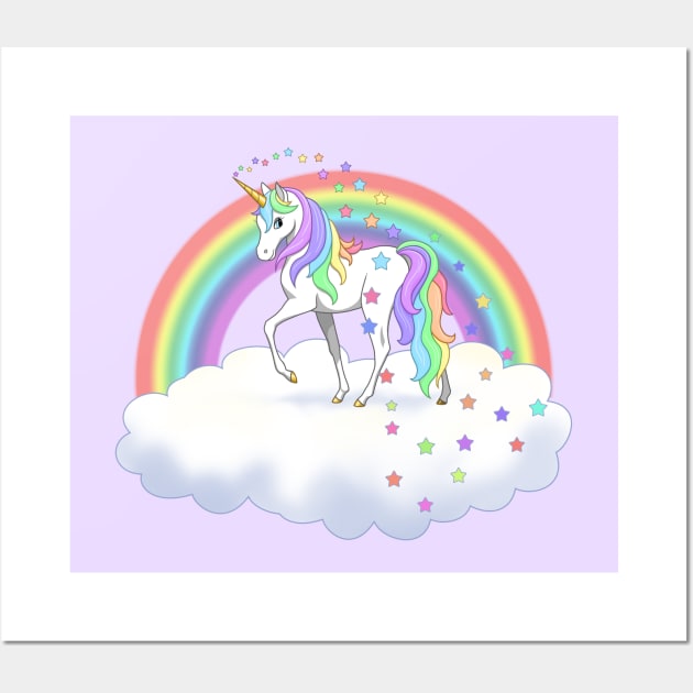 Pretty Rainbow Unicorn and Stars - Unicorns - Posters and Art Prints