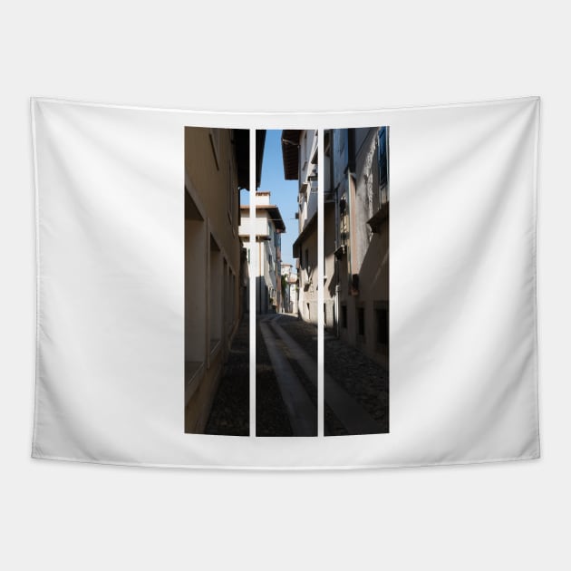 North Italy Life in the center of the lombard medieval city. Walking through narrow streets and walls. Sunny summer day. (vertical) Tapestry by fabbroni-art