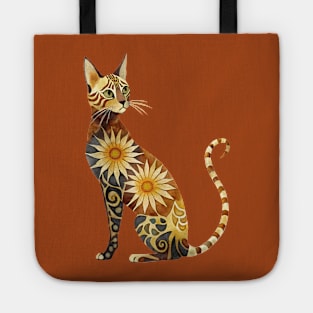 Bengal Cat with Sunflower Pattern Boho Style Tote