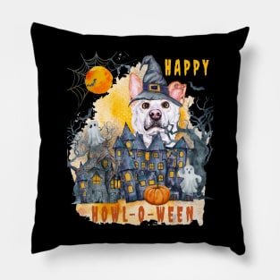 Korean Jindo Happy Howl-o-ween Ghost Houses Funny Watercolor Pillow