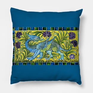 Blue Dragon by William De Morgan Pillow