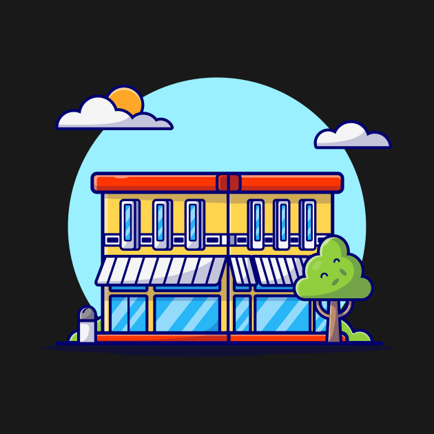 Street Café Building Cartoon Vector Icon Illustration by Catalyst Labs