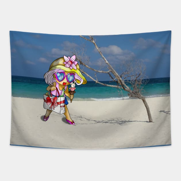 happy girl on a cuban beach Tapestry by cuisinecat