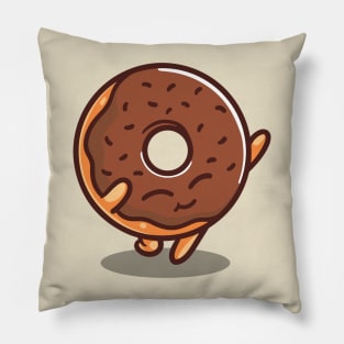 Happy Kawaii Donut Dancing Cute Funny Kawaii Food Brown Pillow