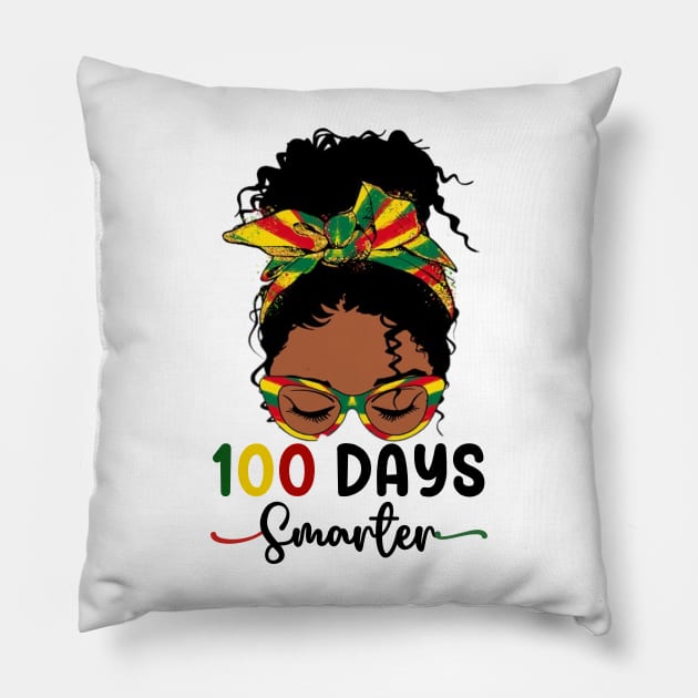 100 Days Smarter teacher Girls Messy Bun Black History Month Pillow by SamCreations