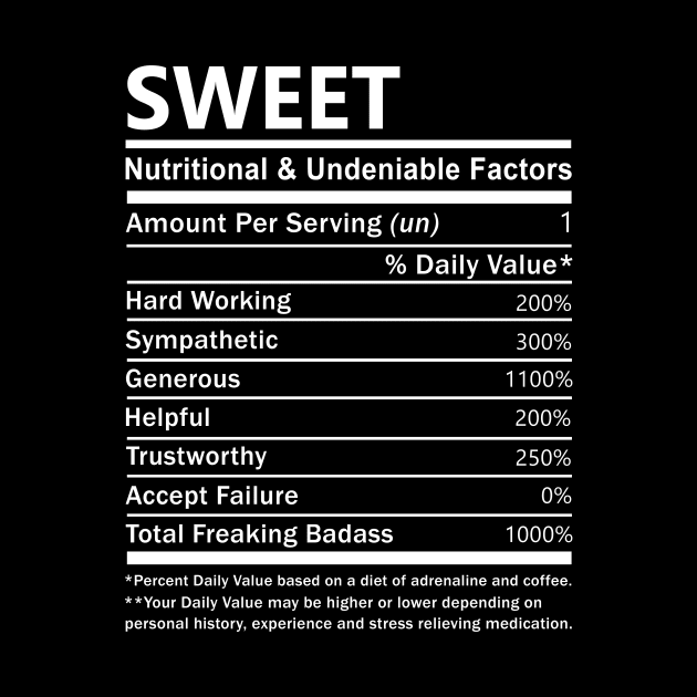 Sweet Name T Shirt - Sweet Nutritional and Undeniable Name Factors Gift Item Tee by nikitak4um