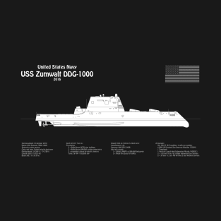 USS Zumwalt DDG-1000 Destroyer ship plans - PBDpng T-Shirt