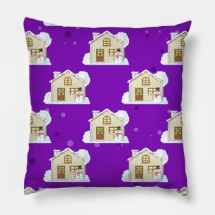 Christmas House Pattern - Purple Background Pillow