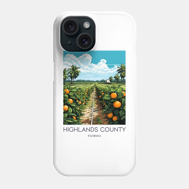 A Pop Art Travel Print of Highlands County - Florida - US Phone Case by Studio Red Koala