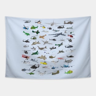 Various Colorful Airplanes and Helicopters Tapestry