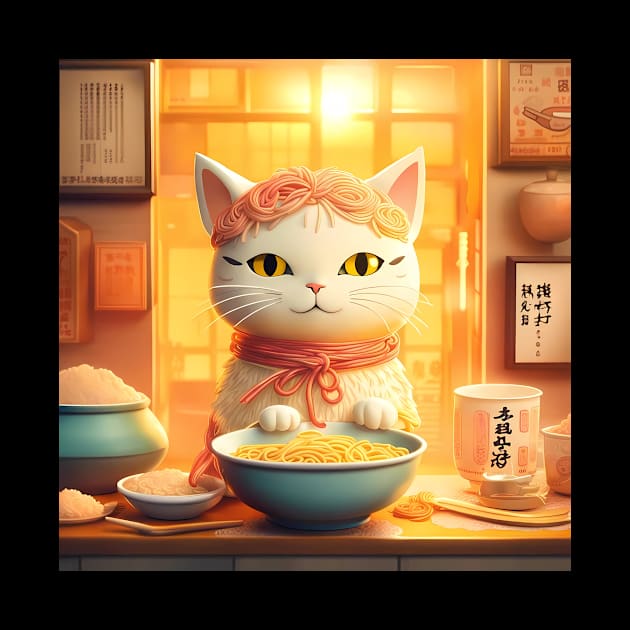 kawaii vintage style japenese ramen cat by miamia