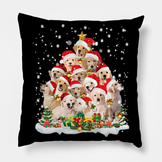 Golden Retriever Christmas Tree Santa Hat Pajama Dog Lover Pillow by eldridgejacqueline