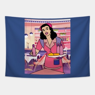 Retro Waiter Bartender With Drinks Tapestry