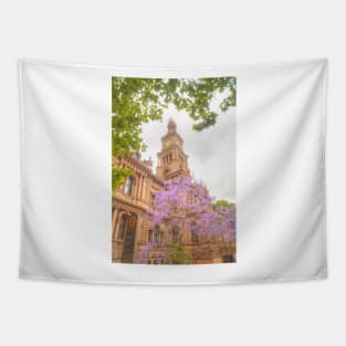 Sydney Town Hall with jacaranda Tapestry