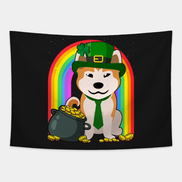 Akita Rainbow Irish Clover St Patrick Day Dog Gift print Tapestry by theodoros20