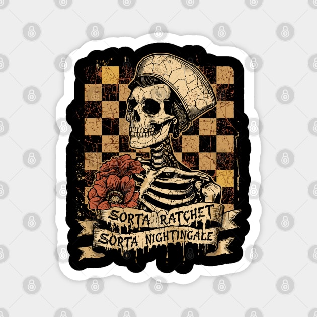 Sorta Ratchet Nightingale Floral Skull Magnet by JessArty