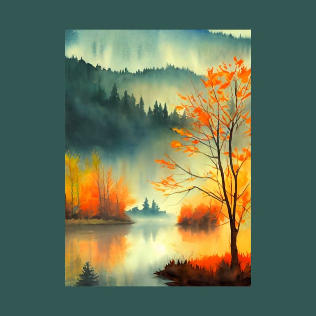 Colorful Autumn Landscape Watercolor 33 by redwitchart