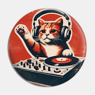 Funny Cute Deejay House Cat Retro Vintage Pin