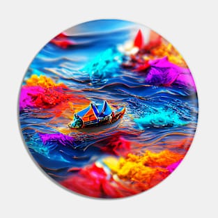 A Boat Floating on Ocean Art Pin