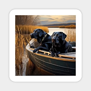 Black Labs on a Boat Magnet