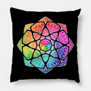 Rainbow Vector Crystal Mandala - White Outline Pillow