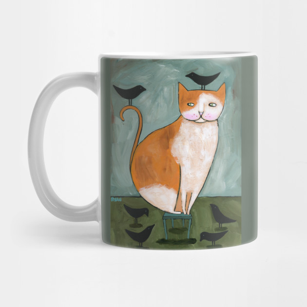 Ginger Cat With Crow Friends Cat Mug Teepublic