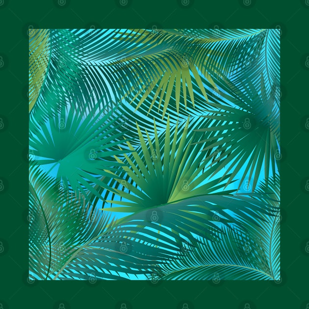 Tropical Palm Tree Green Leaves Branches on blue sky Aloha by sofiartmedia