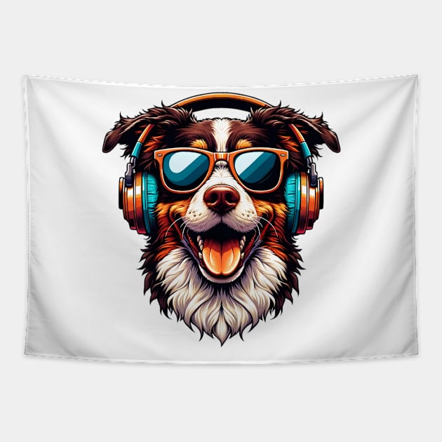 Kromfohrlander Smiling DJ with Headphones and Sunglasses Tapestry by ArtRUs