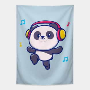 Cute Panda Listening Music With Headphone Tapestry