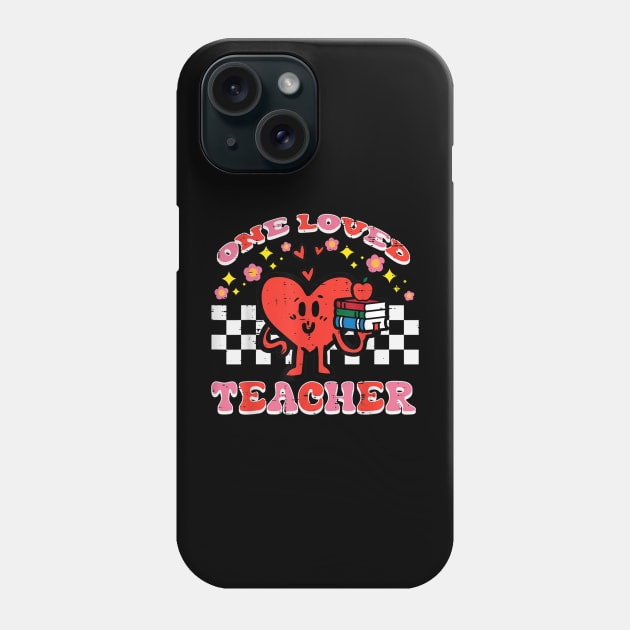 Valentines Day One Loved Teacher Retro Groovy Heart Women Phone Case by HBart