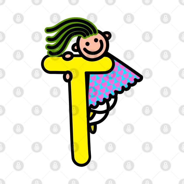 Letter T for girls alphabet Kids Colorful Cartoon Character by funwithletters